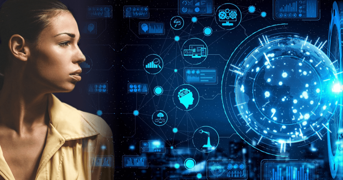 A lady looking at the technology