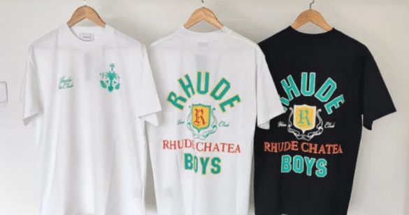 The image shows three shirts hanging on a hanger.